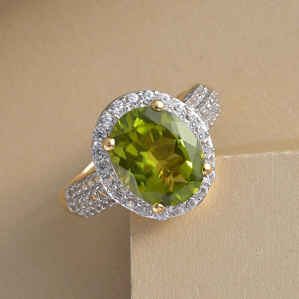 Nat&uuml;rlicher Peridot und wei&szlig;er Zirkon-Ring, 925 Silber Gelbgold Vermeil  ca. 4,21 ct image number 2