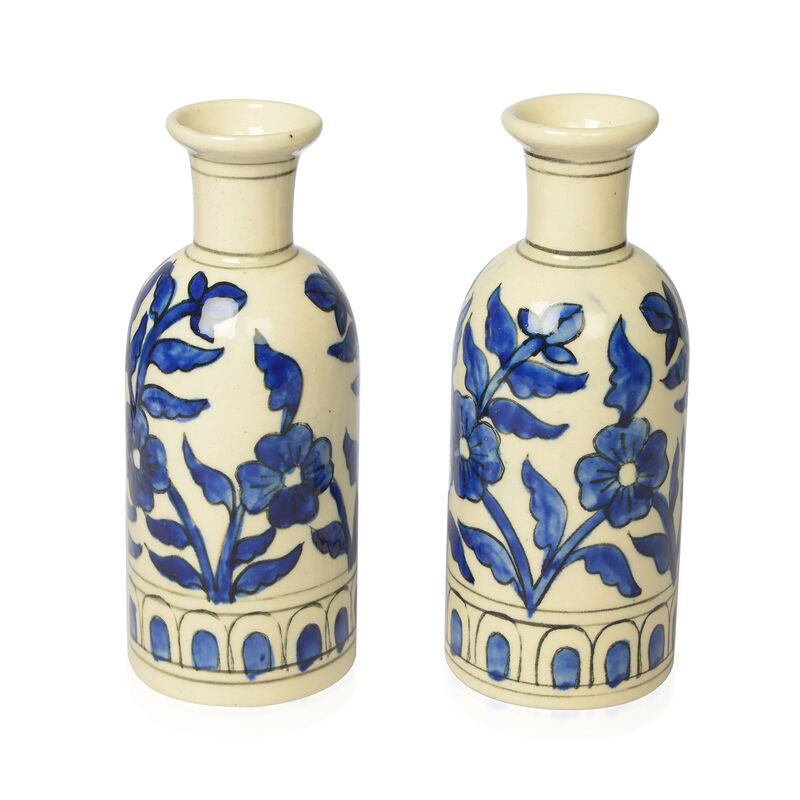 2er Set handbemalte Keramikvasen, 7,5x19 cm, Blau image number 0