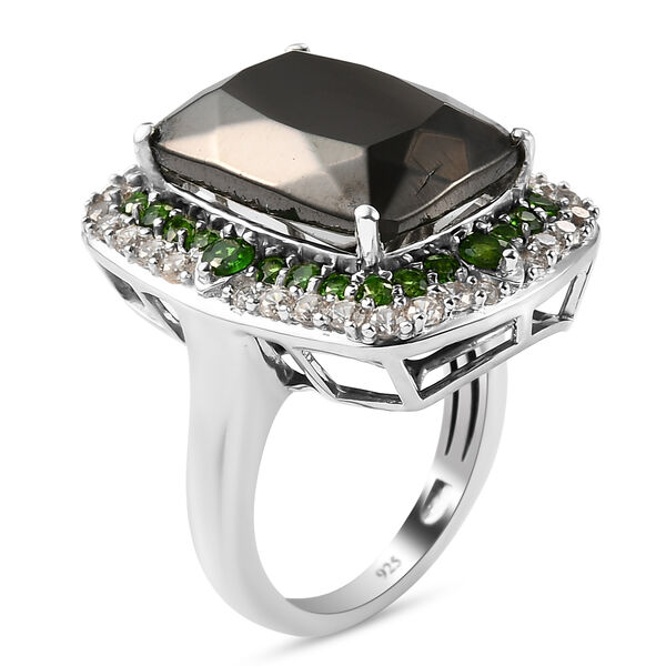 Elite Shungit und Nat&uuml;rlicher Chromdiopsid Halo Ring, 925 Silber platiniert  ca. 8,95 ct image number 5