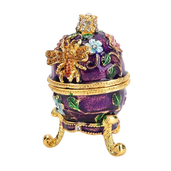 Handgemachte Ei-f&ouml;rmige Schmuckdose mit Bienen- und Blumenverzierung, magnetischer Verschluss, 4.5x7.5 cm, Lila