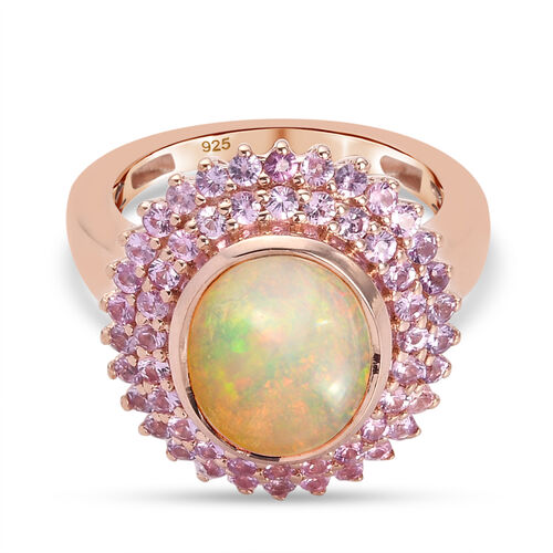 Natürlicher Äthiopischer Opal und Rosa Saphir Ring 925 Silber Roségold Vermeil  ca. 3,23 ct image number 0