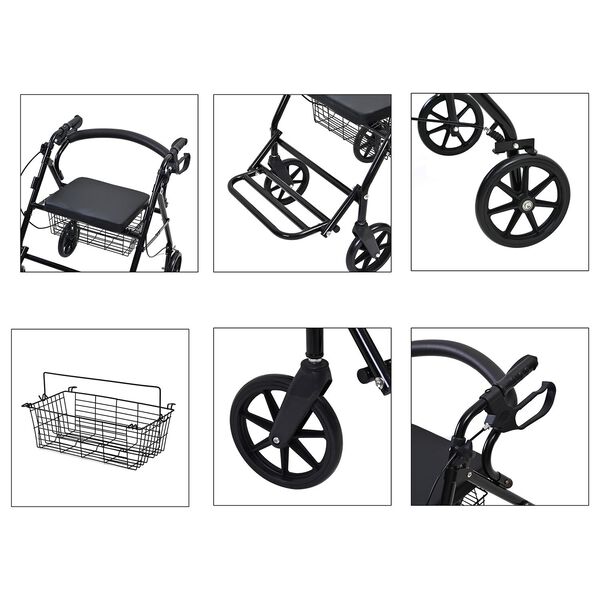 Rollator mit Sitzfunktion, stabile Gehhilfe, 57x79x83-93cm, Schwarz image number 6