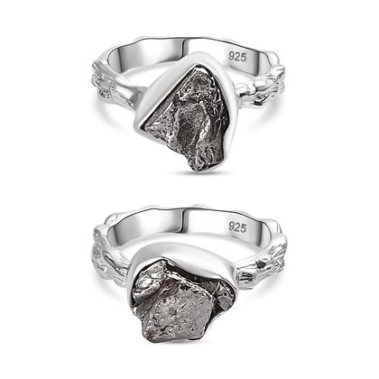 2er Set - Meteorit Ring, 925 Silber rhodiniert  (Gr&ouml;&szlig;e 19.00) ca. 17.00 ct