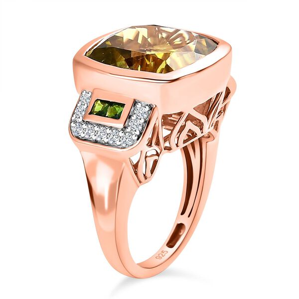 Ouro Verde-Quarz, Natürlicher Chromdiopsid Ring, 925 Silber rosévergoldet (Größe 17.00) ca. 11.70 ct image number 5