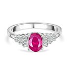 Afrikanischer Rubin (Fissure gef&uuml;llt), Wei&szlig;er Diamant Ring 925 Silber rhodiniert (Gr&ouml;&szlig;e 18.00) ca. 1,32 ct