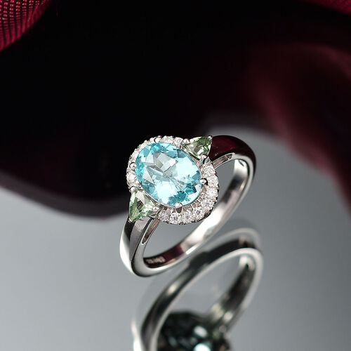 D’joy Betroka Blauer Apatit, Natürlicher grüner Apatit Ring 925 Silber rhodiniert (Größe 21.00) ca. 2,46 ct image number 1