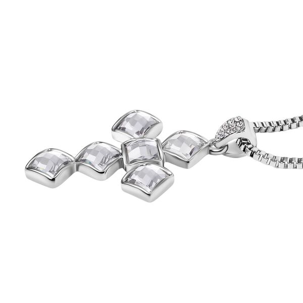 Wei&szlig;er Kreuz Kristall Halskette, ca. 60 cm, silberfarben image number 3