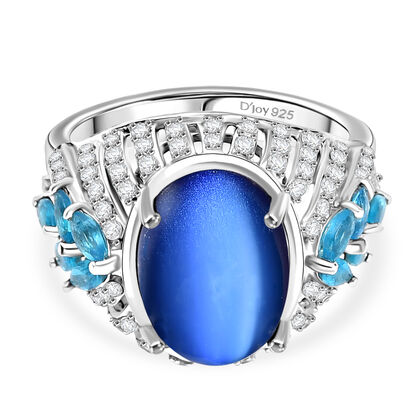 D'Joy Aurora Mondstein, Neon Apatit Ring 925 Silber rhodiniert (Gr&ouml;&szlig;e 21.00) ca. 7,97 ct