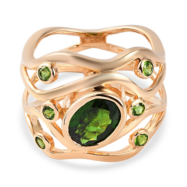 Nat&uuml;rlicher Chromdiopsid Ring 925 Silber Gelbgold Vermeil  ca. 1,54 ct