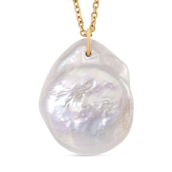 Wei&szlig;e Keshi Perle, Blauer Opal Anh&auml;nger mit Kette, Messing, Reiner Edelstahl, vergoldet image number 4