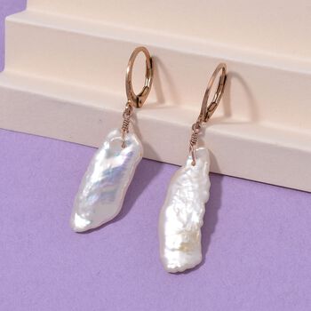 Wei&szlig;e Keshi Perle Ohrringe Reiner Edelstahl ros&eacute;vergoldet