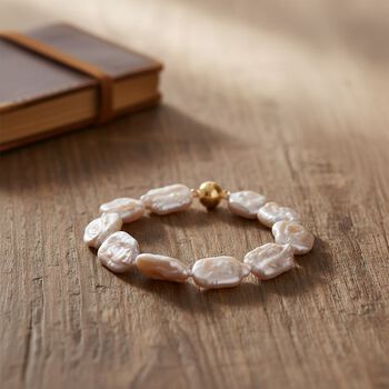 D'Joy Wei&szlig;e Keshi Perle Armband ca. 20 cm 925 Silber vergoldet