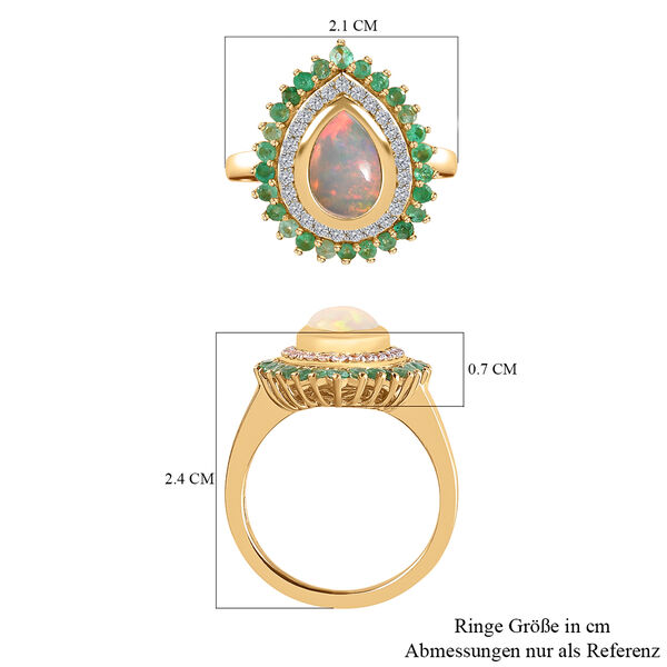 Nat&uuml;rlicher, &auml;thiopischer Opal, Smaragd und Zirkon-Ring - 1,53 ct. image number 7