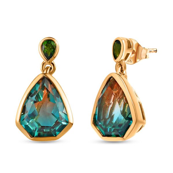 Aqua Terra Costa Quarz Triplett und Chromdiopsid-Ohrh&auml;nger, 925 Silber vergoldet, 9,18 ct. image number 3