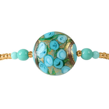 T&uuml;rkis Murano-Stil Glas Armband ca. 19 cm Nickelfreies Messing 750 Gelb Vergoldet