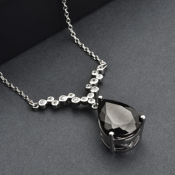 Schungit und weiße Zirkon-Halskette, ca. 45 cm, 925 Silber rhodiniert ca. 5.55 ct image number 3