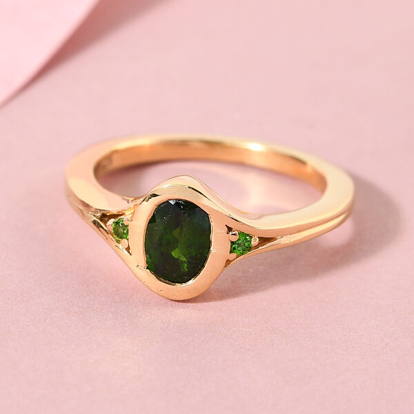 Nat&uuml;rlicher Chromdiopsid Ring 925 Silber vergoldet  ca. 0,90 ct image number 2