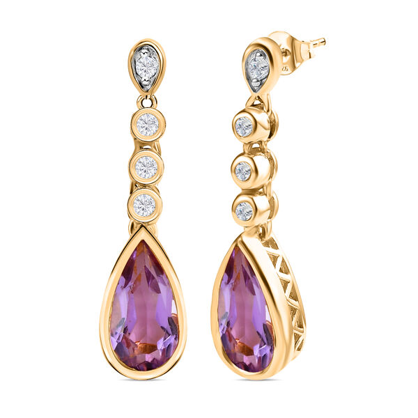 Rose De France Amethyst, wei&szlig;er Zirkon Ohrringe, 925 Silber vergoldet ca. 3.81 ct image number 3