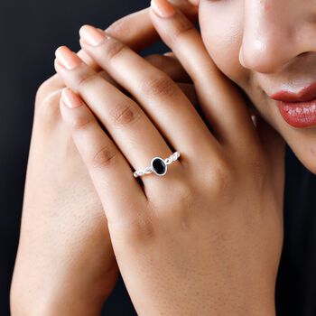 Schwarzer Spinell Ring, 925 Silber (Gr&ouml;&szlig;e 20.00) ca. 0.98 ct