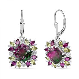D’joy Wassermelonen Quarz Triplette, Rhodolith Granat Ohrringe 925 Silber rhodiniert ca. 8,22 ct.