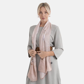 LA MAREY Signature Set mit Seidenschal und Seidentropfen-Ohrringen, 100% Maulbeerseide, 65 x 170 cm, Rosa