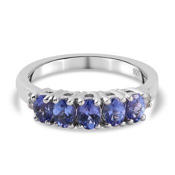 AA Tansanit und Diamant 5 Stein Ring 925 Silber Platin-&Uuml;berzug (Gr&ouml;&szlig;e 16.00) ca. 0,70 ct