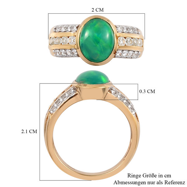 Gr&uuml;n gef&auml;rbter &auml;thiopischer Opal und Zirkon Ring 925 Silber vergoldet  ca. 1,82 ct image number 7