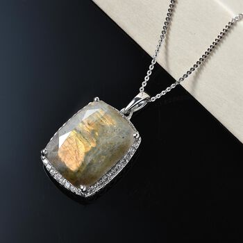 Feuer Labradorit und Zirkon-Anh&auml;nger mit 50cm Kette - 20,78