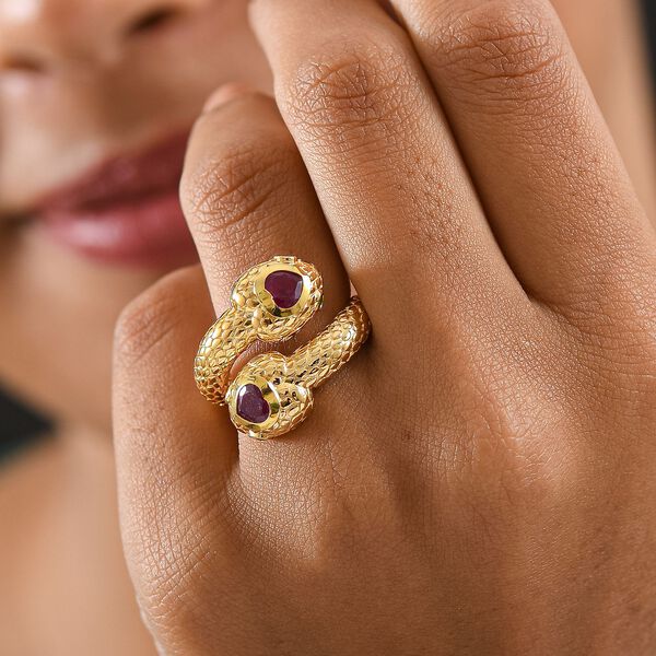 GP Trionfo Kollektion - Afrikanischer Rubin (Fissure gef&uuml;llt), Nat&uuml;rlicher Chromdiopsid Ring 925 Silber 750 Gelbgold Vermeil (Gr&ouml;&szlig;e 17.00) ca. 1.71 ct image number 3