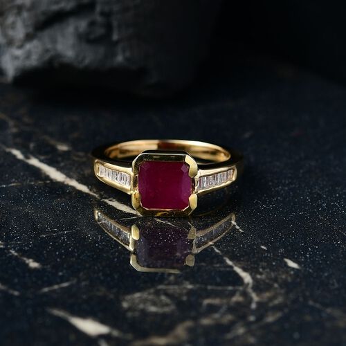 D'Joy Afrikanischer Rubin (Fissure gefüllt), Weißer Diamant Ring 925 Silber 750 Gelbgold Vermeil (Größe 17.00) ca. 2,74 ct image number 1