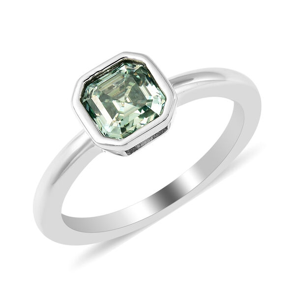 Blauer Moissanit Solitär Ring 925 Silber Rhodium-Überzug image number 5