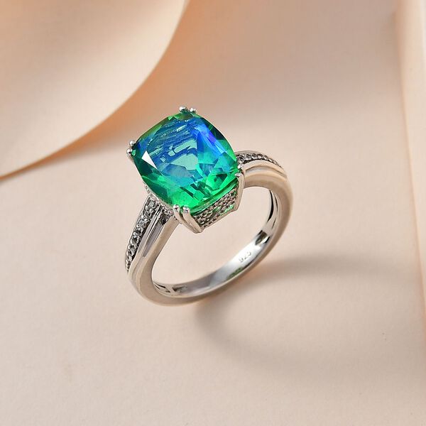 Pfau Quarz Triplette, Weißer Zirkon Ring 925 Silber platiniert (Größe 20.00) ca. 5.58 ct image number 2