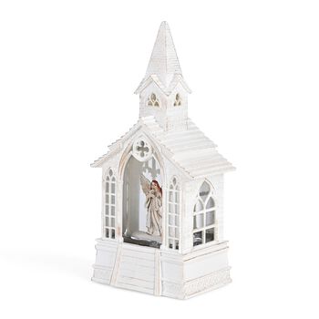 Weihnachts Deko Wasser Lampe Kirche Engel, warmwei&szlig;es LED, 2 Weihnachtsmelodien, 11 x 7.8 x 23 cm, Wei&szlig;, Batteriebetrieb 3 x AAA nicht enthalten