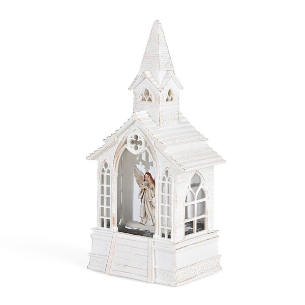 Weihnachts Deko Wasser Lampe Kirche Engel, warmwei&szlig;es LED, 2 Weihnachtsmelodien, 11 x 7.8 x 23 cm, Wei&szlig;, Batteriebetrieb 3 x AAA nicht enthalten