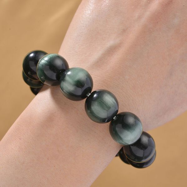 Simuliertes flexibles gr&uuml;nes Katzenauge Armband und 45+5cm Halskette image number 8