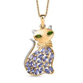 D'Joy Tansanit und natürlicher Chromdiopsid zweifarbiger Anhänger mit 50cm Kette - 2,18 ct.