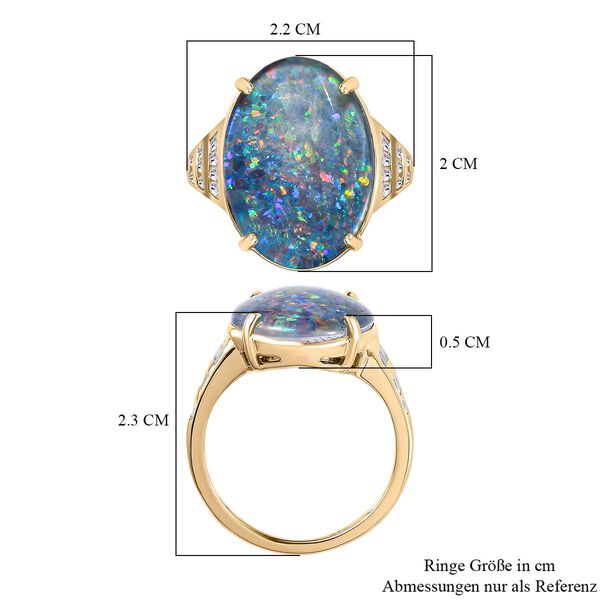 AAA Boulder Opal, Wei&szlig;er Zirkon Ring, 925 Silber Gelbgold Vermeil (Gr&ouml;&szlig;e 18.00), ca. 9.21 ct image number 7