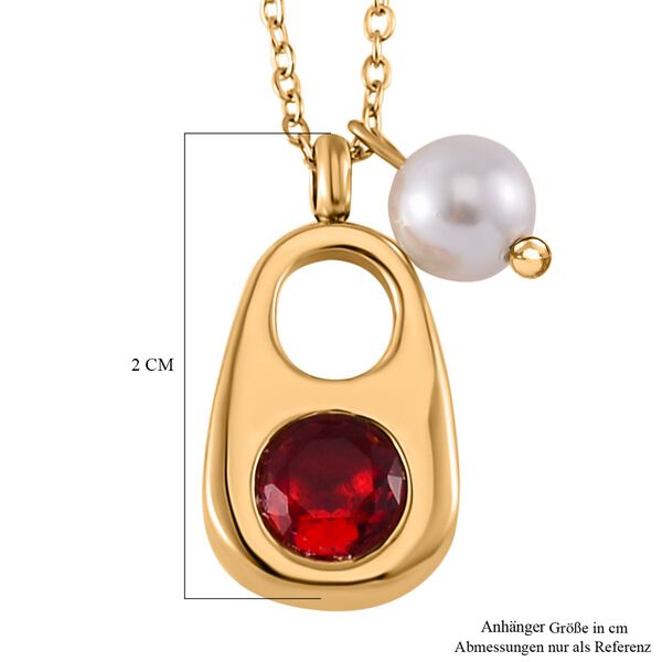 Rote Kristall und weiße Muschelkernperle-Halskette, 50 cm image number 6