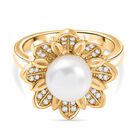 Süßwasser Perle (ca. 10-10.5 mm), Weißer Zirkon Ring Nickelfreies Messing (Größe 17.00)