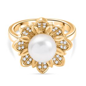 Süßwasser Perle (ca. 10-10.5 mm), Weißer Zirkon Ring Nickelfreies Messing (Größe 17.00) Süßwasser Perle (ca. 10-10.5 mm), Weißer Zirkon Ring Nickelfreies Messing (Größe 17.00)