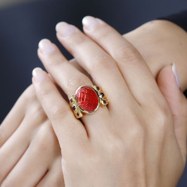 GP Art Déco Collection - Padparadscha Quarz Triplett, Rhodolith Granat und Kanchanaburi blauer Saphir-Ring - 11,67 ct. image number 3