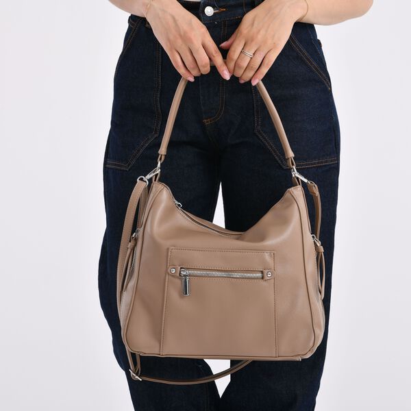 Crossbody-Tasche mit mehreren Reißverschlusstaschen, 31x13x28 cm, Khaki image number 3