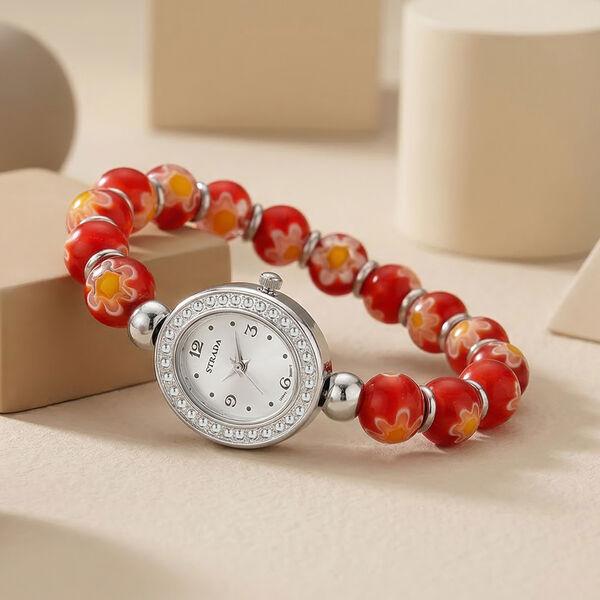 STRADA flexible rote Armbanduhr im Murano-Stil, Japanisches Uhrwerk image number 2