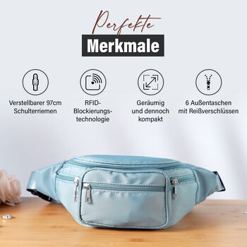 Nylon-G&uuml;rteltasche mit RFID-Schutz, 37x10x13,5cm, Blau