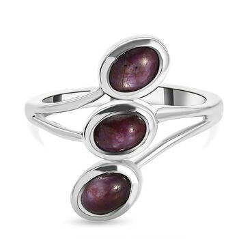 Sternrubin 3-Stein-Ring, 925 Silber platiniert (Gr&ouml;&szlig;e 16.00) ca. 2,41 ct
