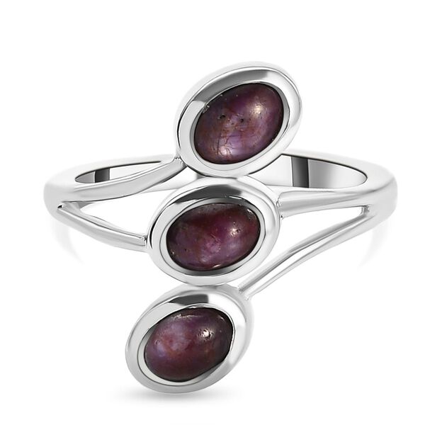 Sternrubin 3-Stein-Ring, 925 Silber platiniert  ca. 2,41 ct