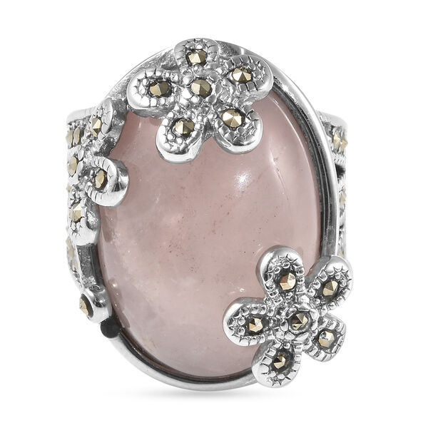 Rosa Quarz und Markasit Ring in Edelstahl