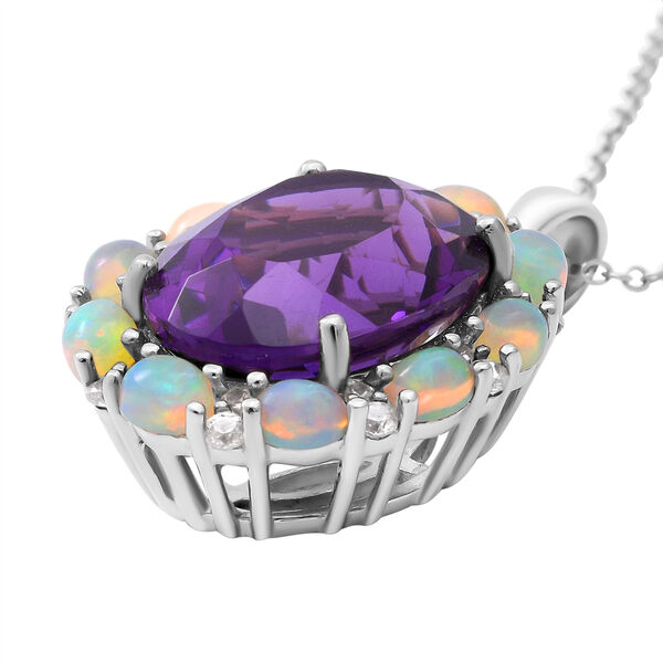 Lusaka Amethyst und nat&uuml;rlicher, &auml;thiopischer Opal-Anh&auml;nger mit Kette, ca. 45 cm, 925 Silber platiniert ca. 9,37 ct image number 3