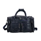 CLOSE OUT - Patchwork-Reisetasche aus Schafleder mit 6 Außentaschen und Schulterriemen, 51x29x28 cm, Blau