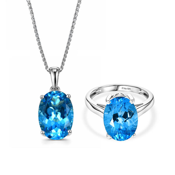 D'Joy AAA Schweizer Blautopas Ring und Anh&auml;nger mit 50cm Kette